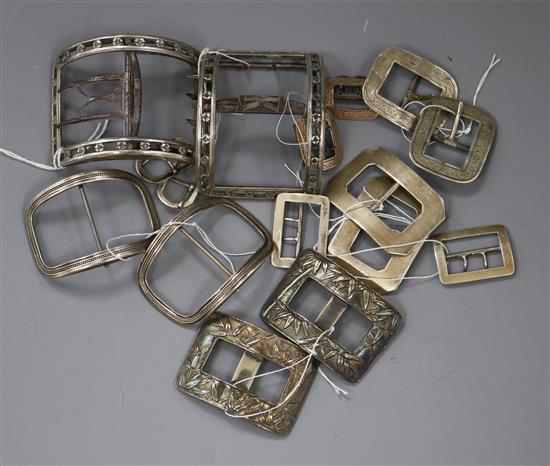 Eight assorted pairs of Georgian and later buckles including silver and Chinese white metal.